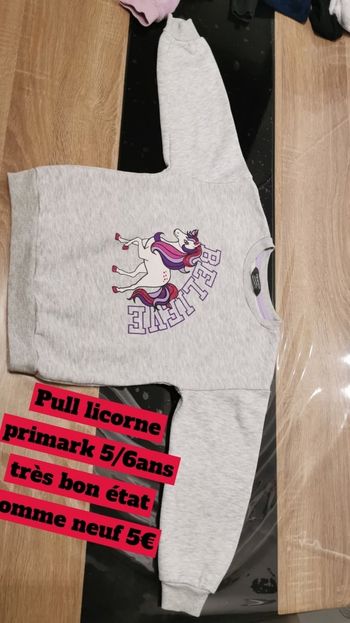 Pull licorne primark 5 /6ans