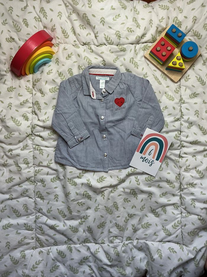 chemise manches longues rayé bleu et blanc 6 mois obaibi