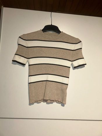 T-shirt à rayures blanc, noir et beige – Taille unique – Neuf sans étiquette