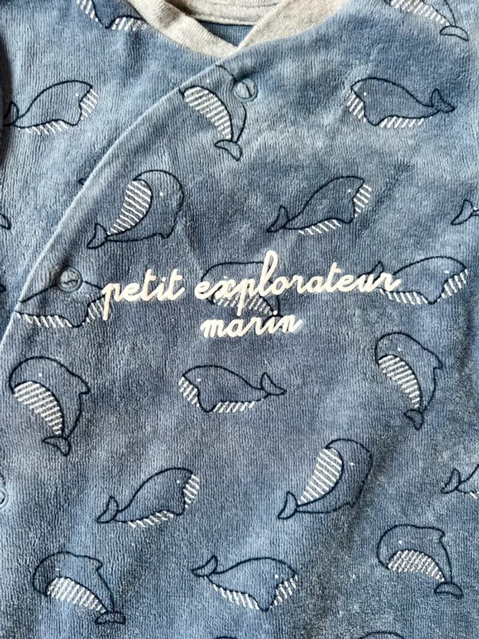 Lot 2 pyjamas Obaïbi 3 mois 59 cm – baleines & pingouins - bleu et gris – très bon état - photo numéro 3