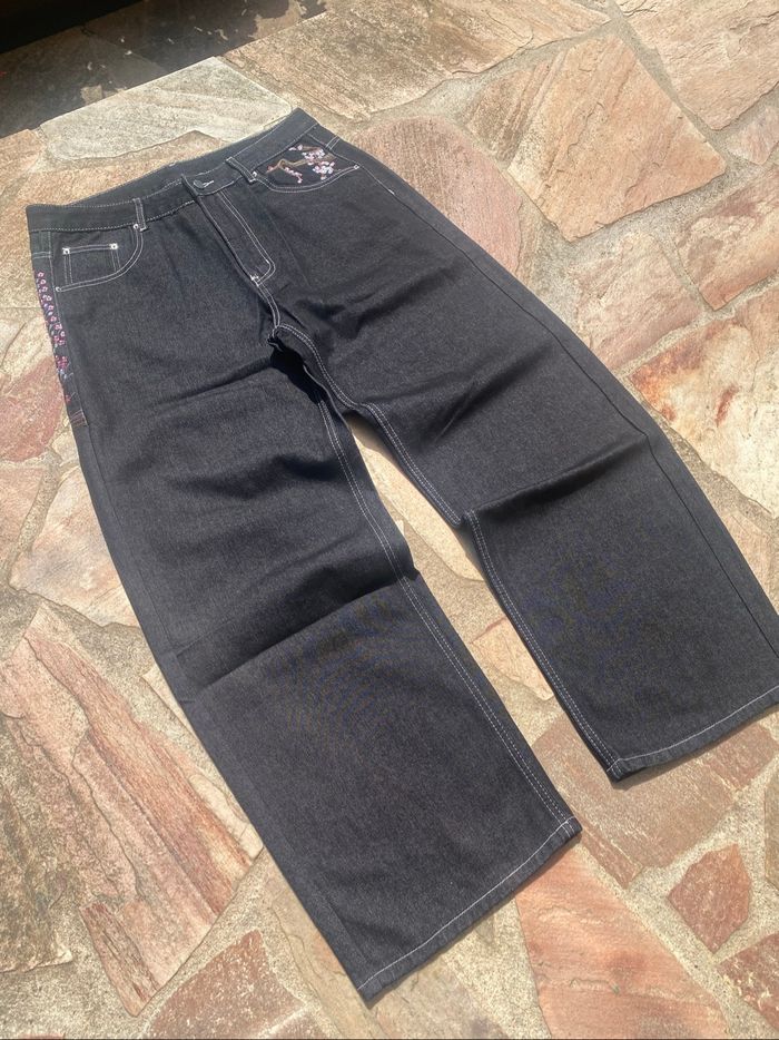 Jean Noir Ample Y2K Vintage Fleurs Roses de cerisiers Taille M et L dispo ! - photo numéro 9
