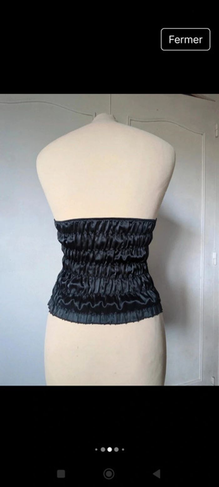 💎 Top bustier femme vintage s 36 noir argenté à rayures - photo numéro 2