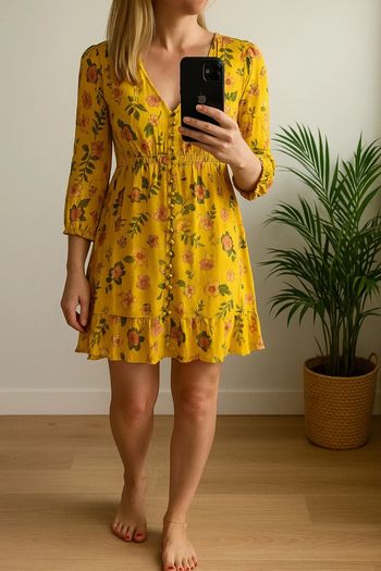 Robe jaune à fleurs en viscose taille 36 - The Kooples