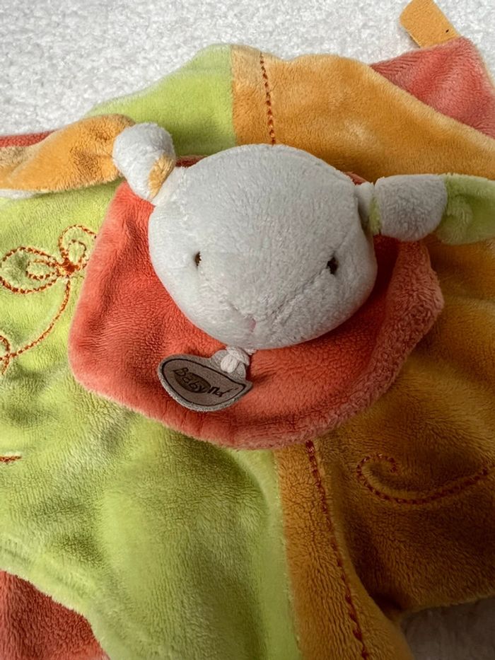 Doudou plat Babynat lapin vert orange jaune - photo numéro 3