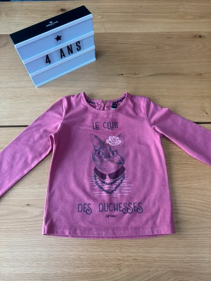 Teeshirt ML rose foncé avec un chat 🐱 - Taille 3/4 Ans