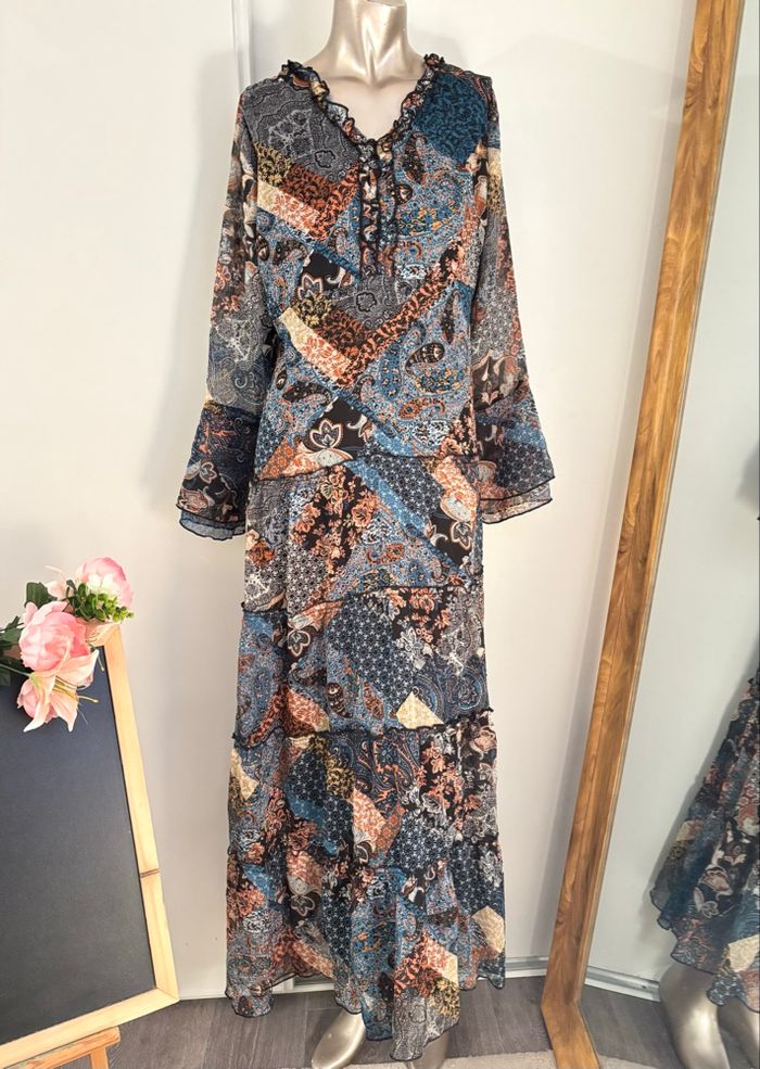 Robe longue bohème Céline patchwork Taille L (40)