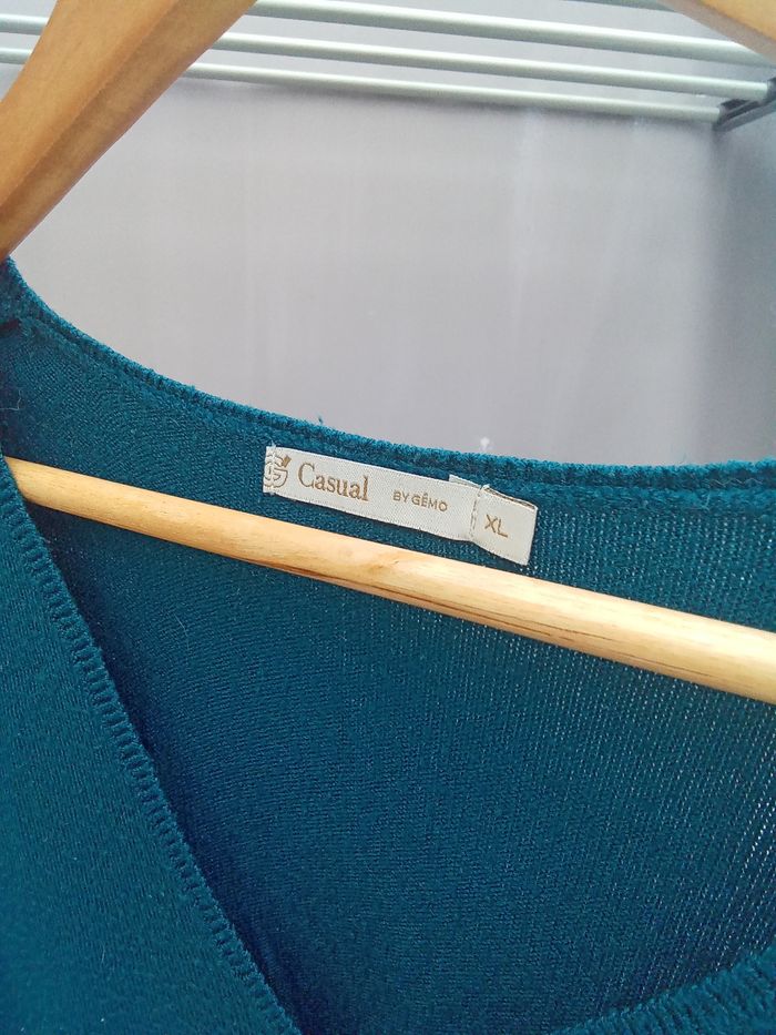 Pull col v taille XL Gémo - bleu émeraude (Al) - photo numéro 2