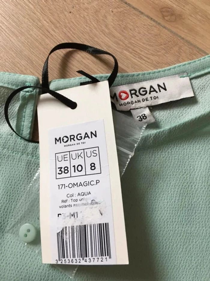 Blouse verte turquoise neuve à manches courtes Morgan taille 38 - photo numéro 12