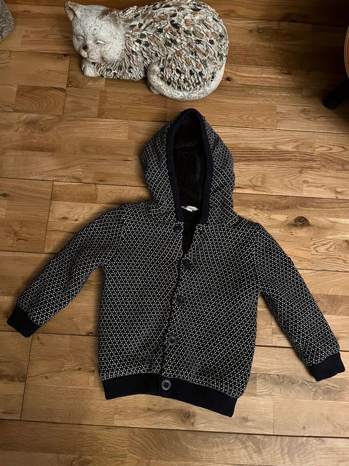 Gilet Chiné marine et blanc doublé 86 cm/2ans