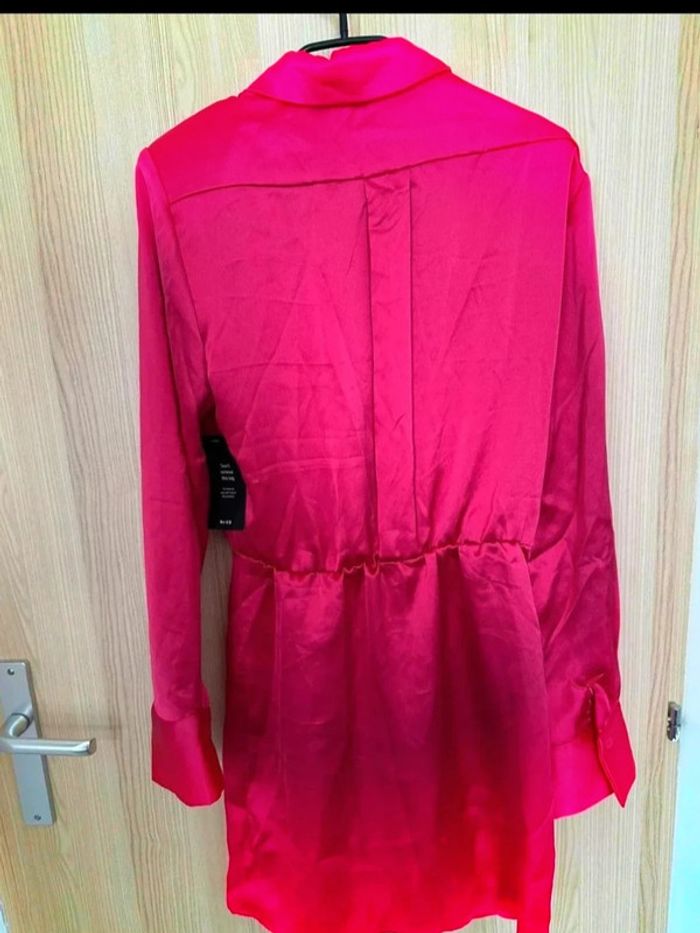 Robe courte satinée manches longues à épaulettes rose fuchsia taille S NA-KD - photo numéro 6