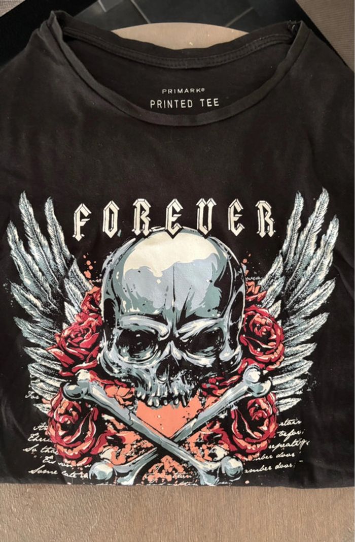 🖤 Tee-shirt noir tête de mort - Primark Taille 34 - Très bon état - photo numéro 4
