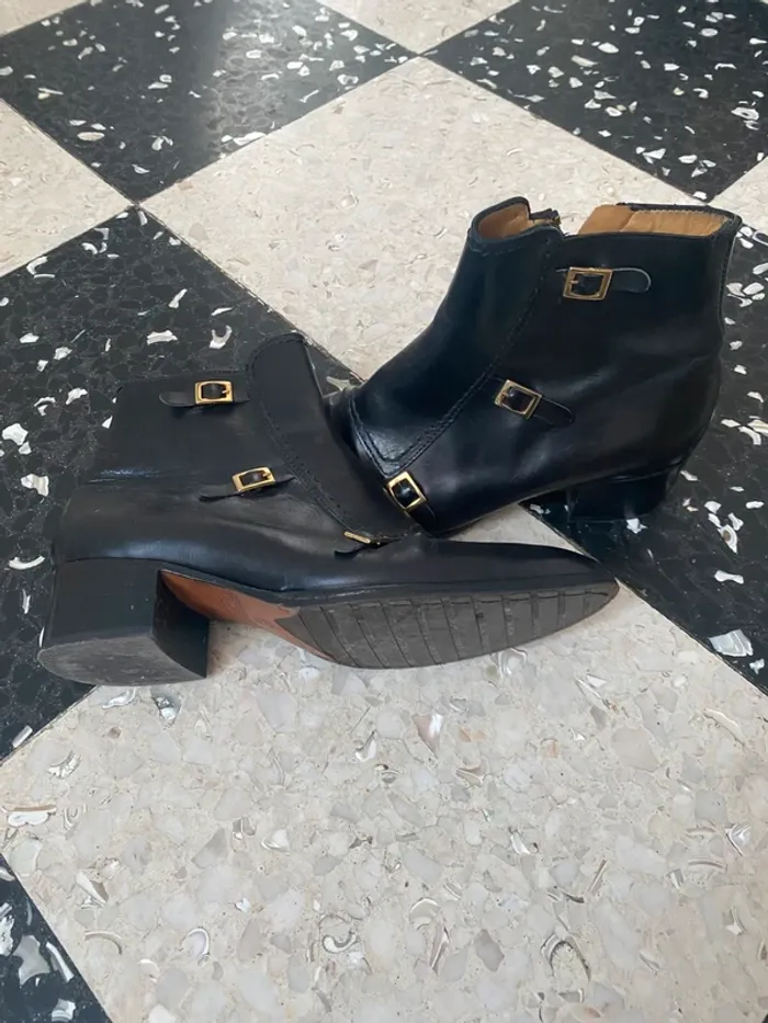 Bottines Centenário noires cuir – T39 – boucles dorées - photo numéro 2