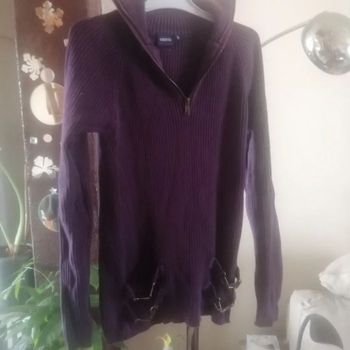 🌸Pull violet peplum côtelé col cheminé et fantaisies en métal "Liberto" Taille 36 🌸