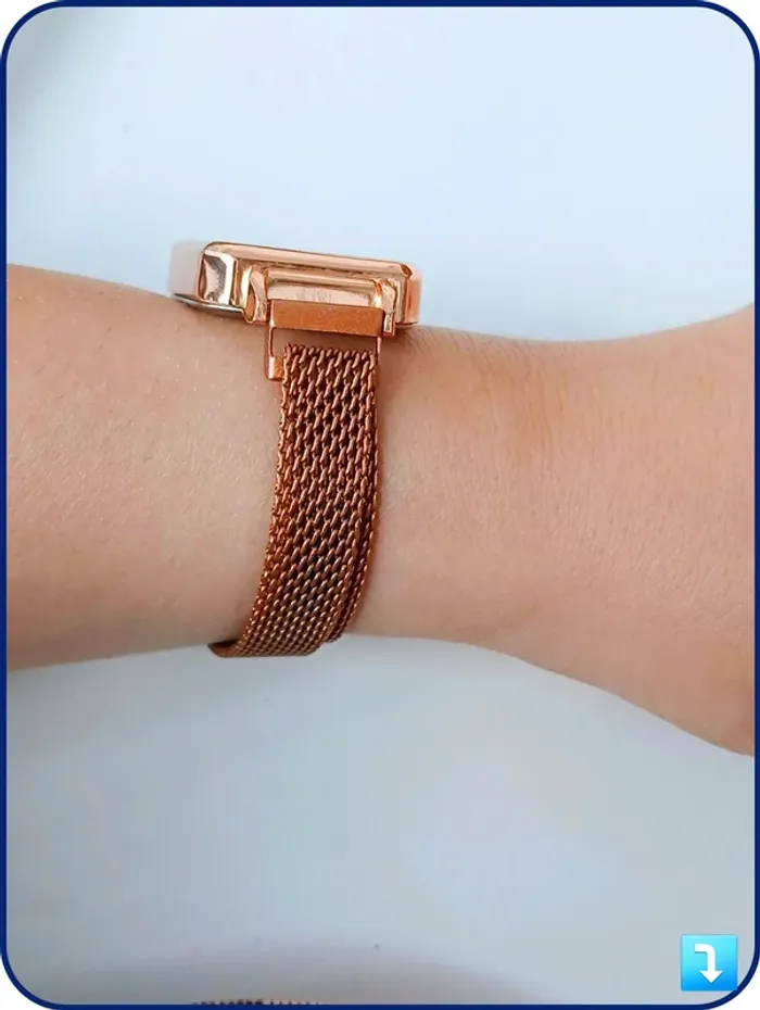 Montre rectangle cadran marbré vert & bracelet maille dorée style vintage chic - photo numéro 4