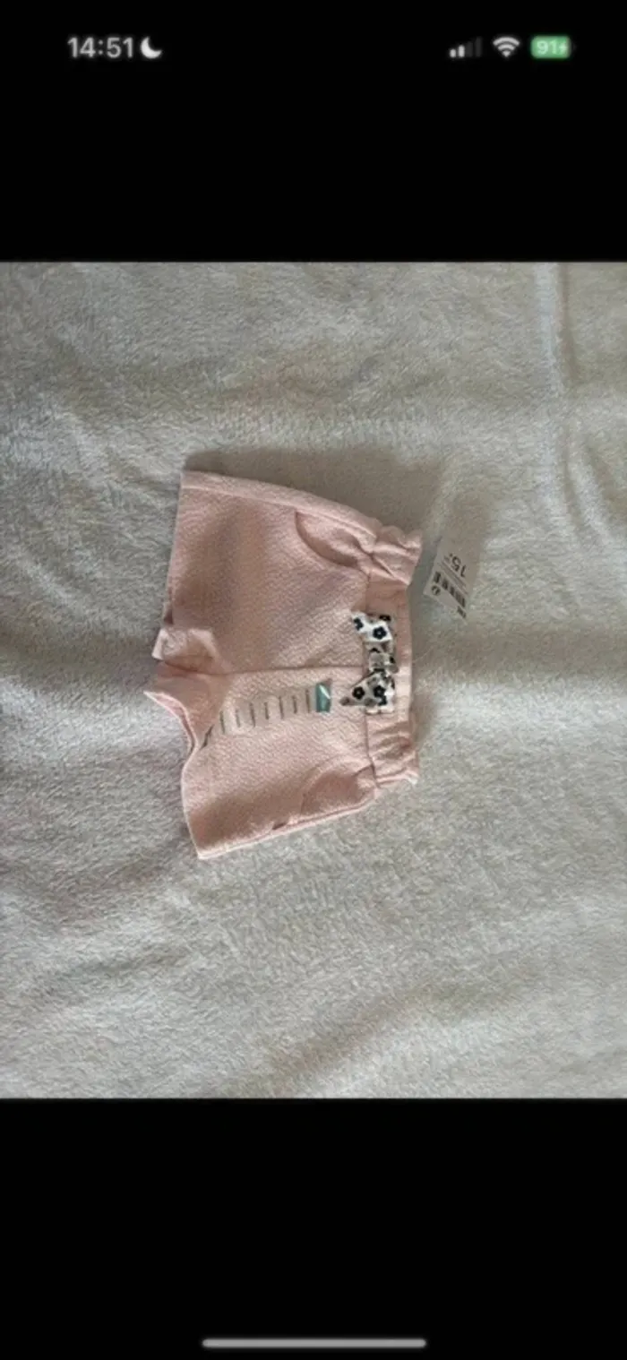 Short bébé fille rose poudré avec nœud fleuri – 3 mois – Okaïdi - photo numéro 2
