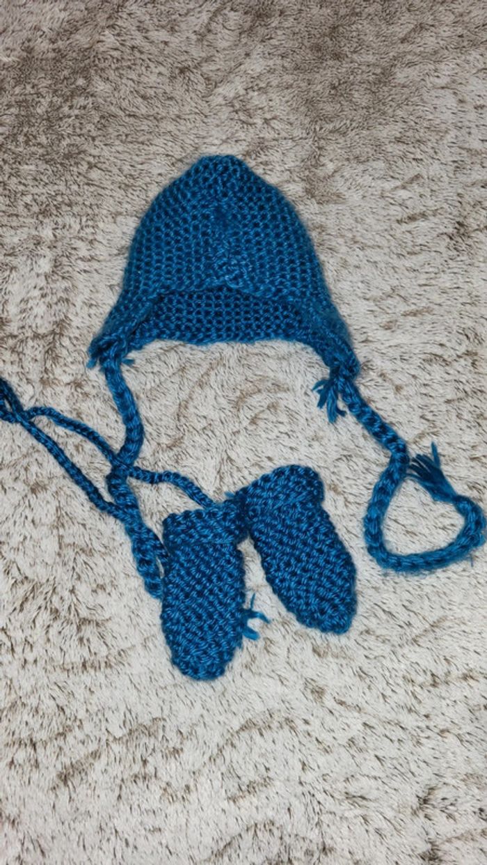 Bonnet moufles fait main