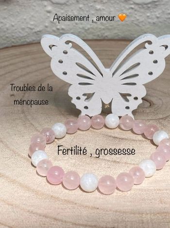 Bracelet pierres de lune et quartz rose 19,5 cm , lithothérapie