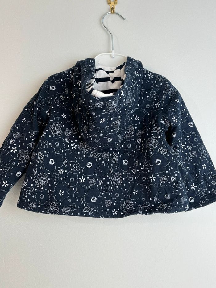 Manteau chaud bébé bleu marine fleuri 12 mois Terre de Marins - photo numéro 2