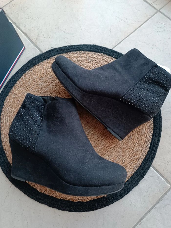 Bottines noires strass daim - pointure 39 - neuves