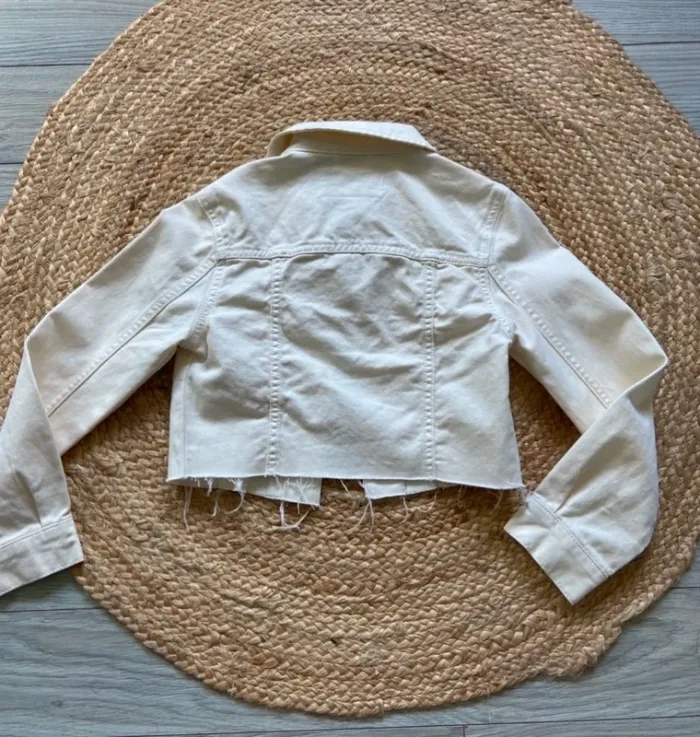 🤍 Veste blouson femme ado fille jeans denim court blanc crème Jennyfer Taille XXXS 🤍 - photo numéro 2