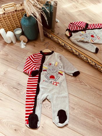 Taille 6 mois pyjama velours garçon Tissaia marron et rouge * ours * 💙