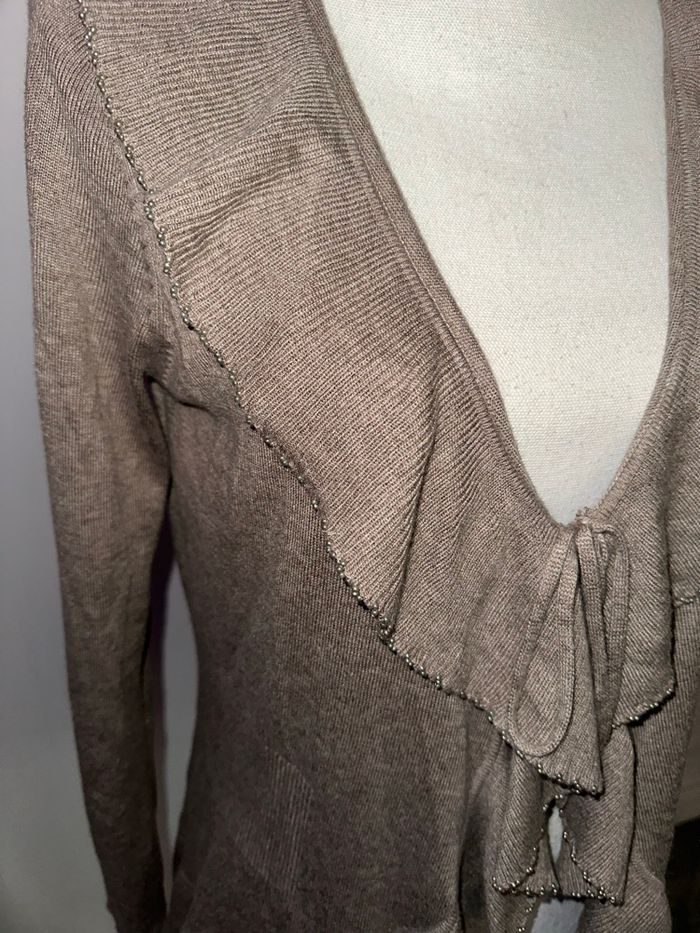 Cardigan en alpaga col cascade et perles beige taupe Your sixth sense T42/44 XL/XXL - photo numéro 3