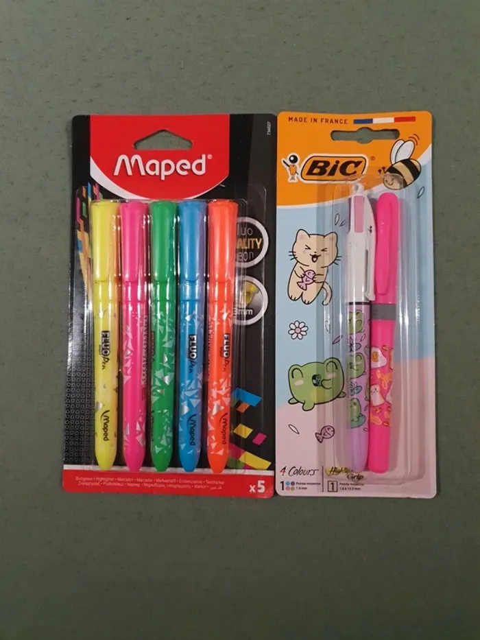 Lot surligneurs maped et bic 4 couleurs