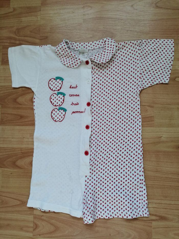 Combishort rouge et blanc 4 ans 3 pommes