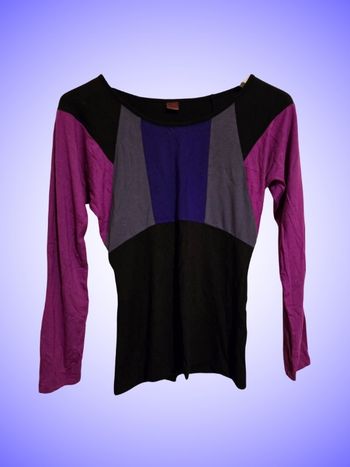 Top Manches Longues Original Color Block Violet/Noir/Gris – Coupe Ajustée Taille 34/36 (XS/S) Blancheporte