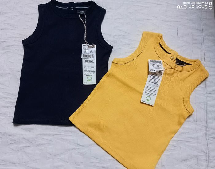 Kiabi lot 2 débardeurs jaune bleu marine
