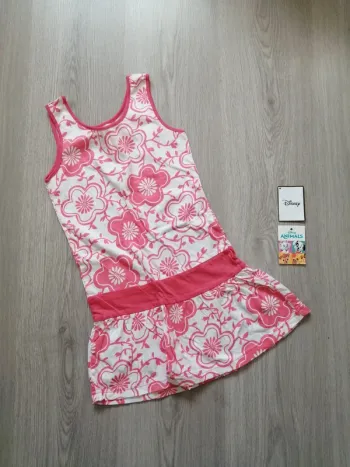 Tunique sans manche blanche à volant avec motifs fleurs corail / plus / (6ans)