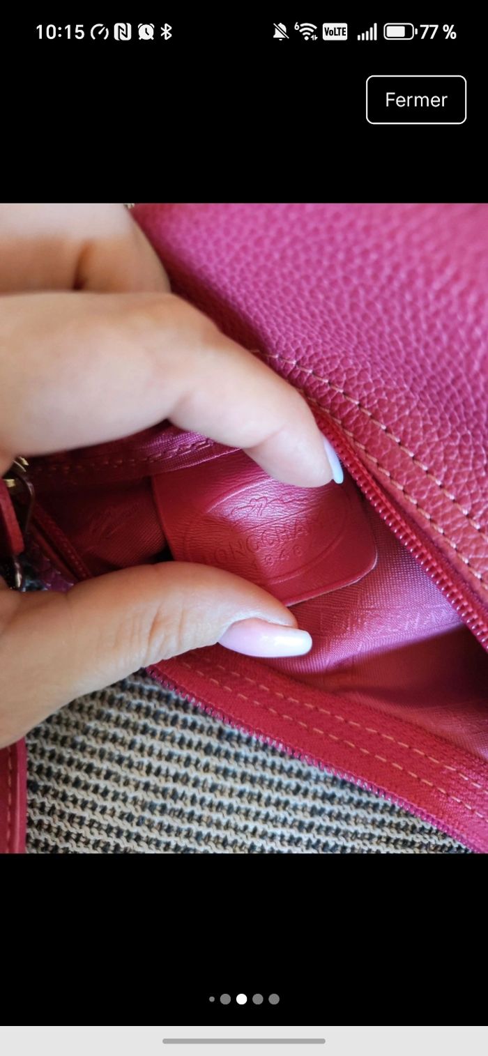 sac longchamp cuir rose - photo numéro 7