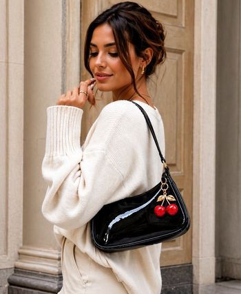 Sac bandoulière noir vernis cerises Y2K mini bag vintage glossy cute aesthetic
