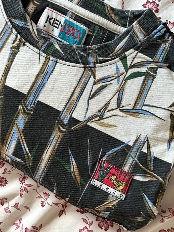 Robe mini-t-shirt en coton imprimé bambou multicolore Kenzo Memento Collection 2 - taille M - photo numéro 12