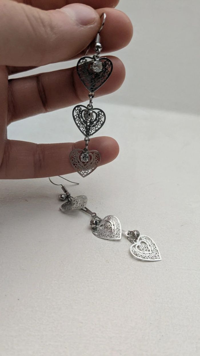 Boucles d'oreilles pendantes coeurs - photo numéro 2