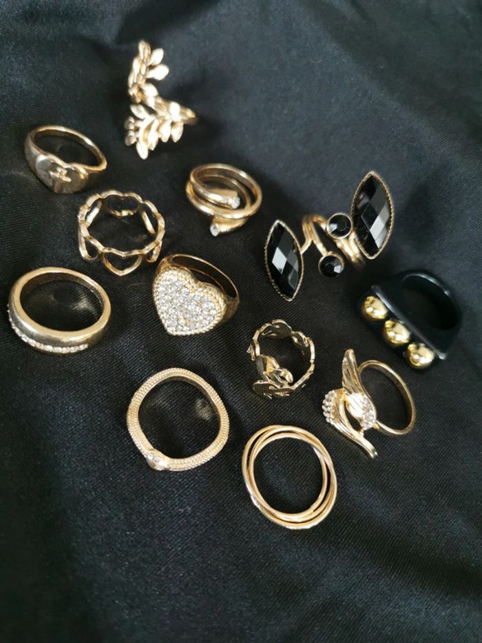 A40 lot de 12 bagues gothic rétro vintage doré or tendance - photo numéro 2