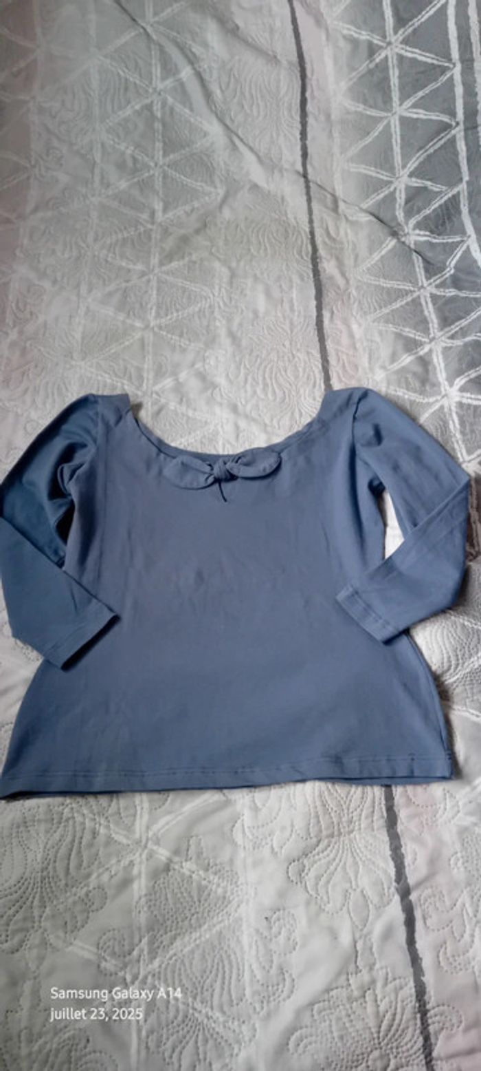 Haut manches longues col rond avec noeud bleu femme M vestino - photo numéro 15