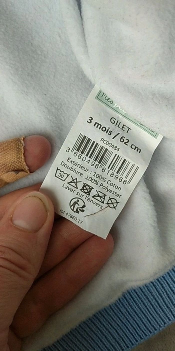 Gilet zippé bleu rayé gris fourré chaud Garçon 3 mois chien Londres Mes petits cailloux - photo numéro 12