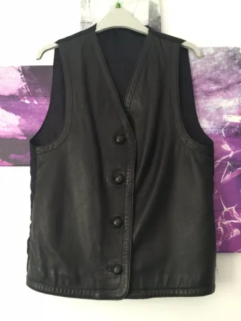 Gilet sans manches noir en cuir véritable
