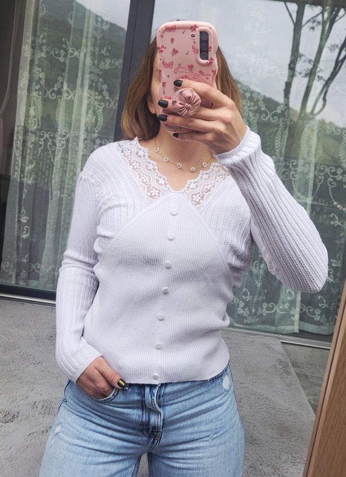 Pull blanc dentelle - photo numéro 2