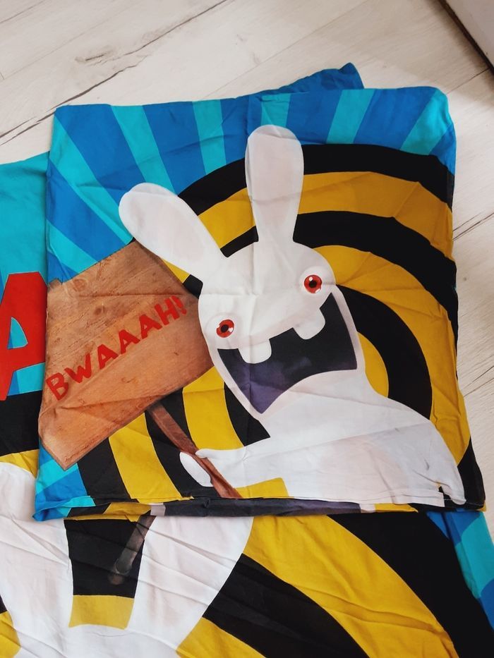 Linge de lit enfant une 1 personne parure de drap Housse de couette et Taie oreiller Lapins crétins - photo numéro 2