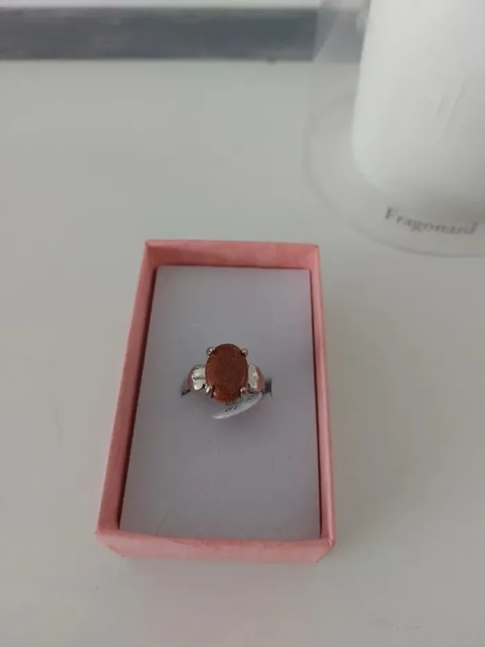 🦊 Magnifique bague acier inoxydable pierre naturelle marron - photo numéro 2