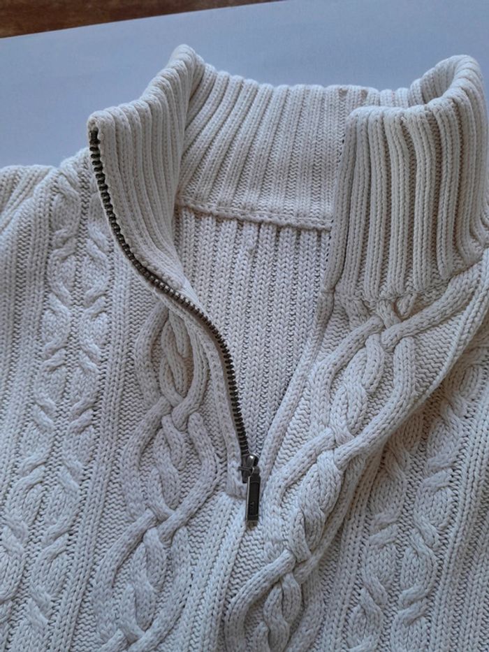 Pull torsadé coton col zippé local mixte - photo numéro 3