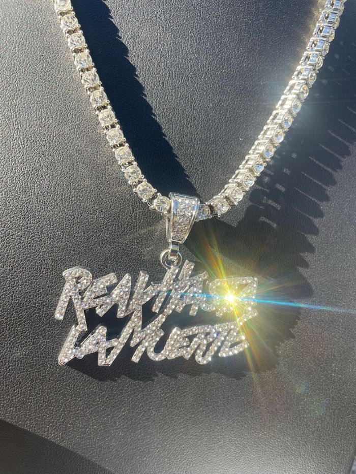 Ensemble Chaîne de Tennis sertie de zirconium + pendentif Real Hasta La Muerté - photo numéro 3