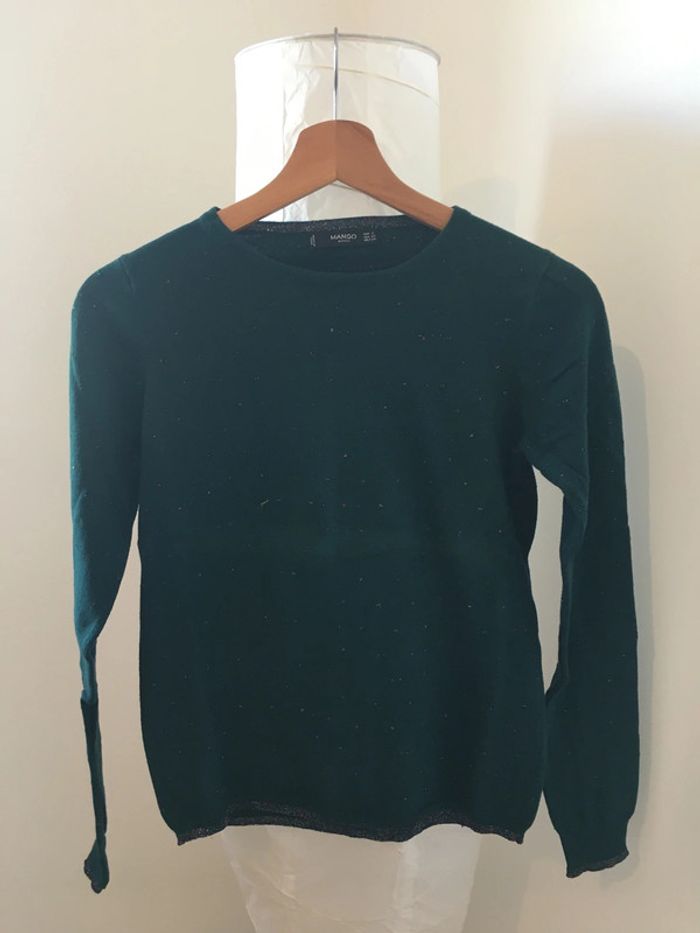 Pull pailleté vert sapin neuf Mango