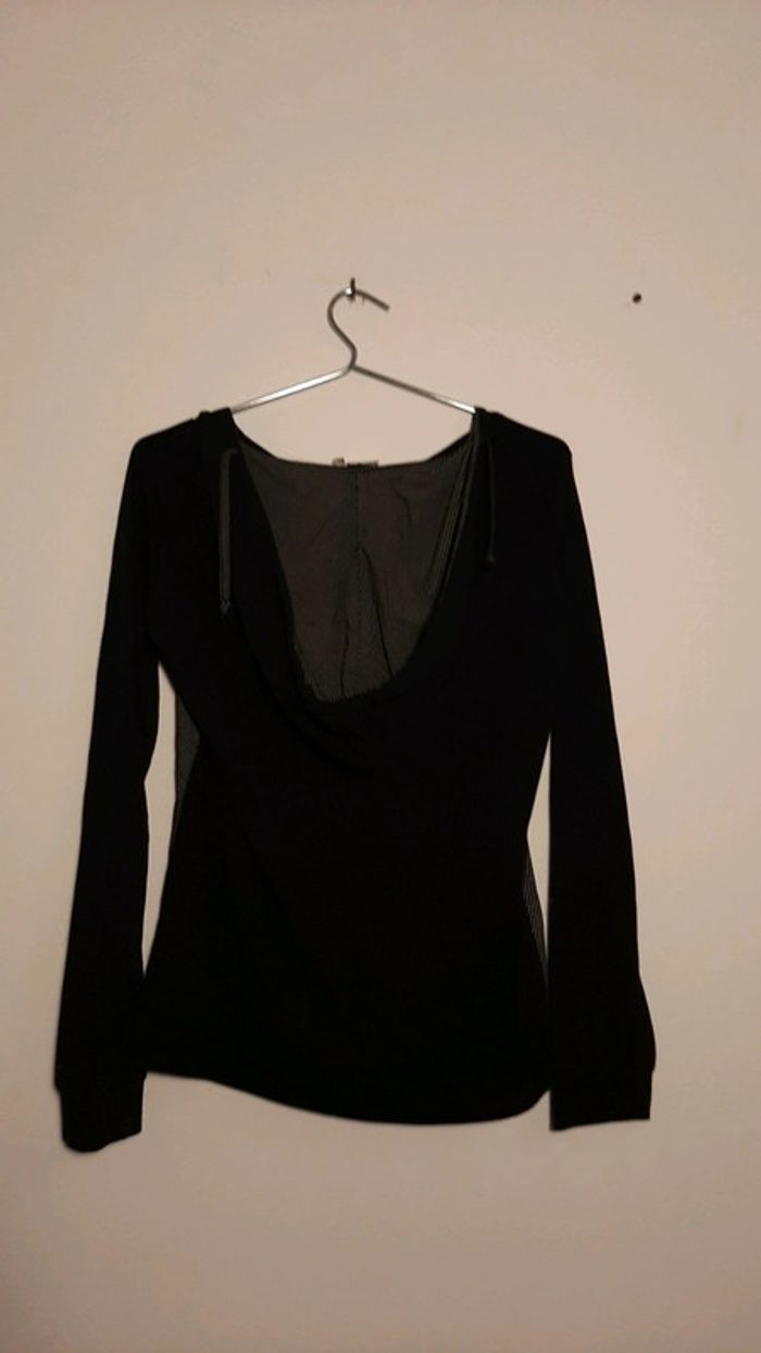 Pull à capuche noir et gris rayé L - photo numéro 3