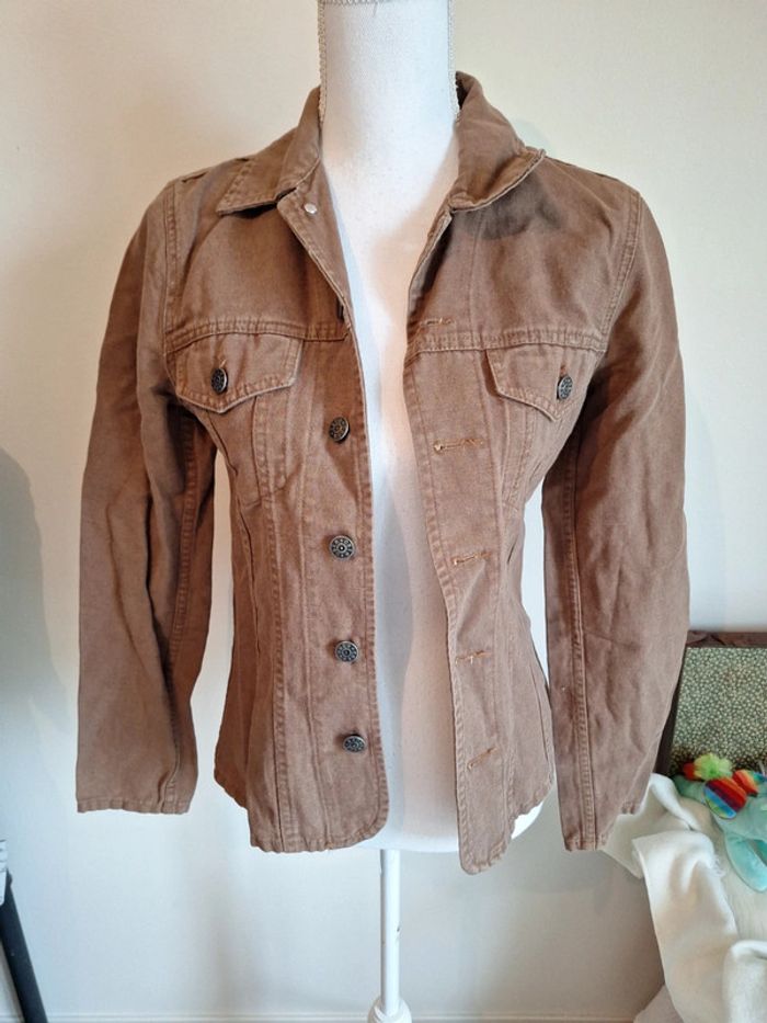 Veste en jean taupe vintage ober t36 cintré #F36S-028