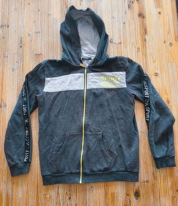 Gilet Zippé Capuche In Extenso 14 ans Sport Gris Jaune Fluo