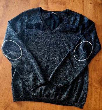 Pull col V, fils argenté