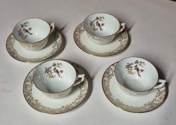 Lot de 4 tasses et soucoupes vintage FD Chauvigny porcelaine française sous tasses
